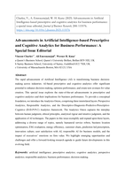 Advancements in Artificial Intelligence-based Prescriptive and Cognitive Analytics for Business Performance: A Special Issue Editorial