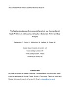 The Relationship Between Environmental Sensitivity and Common Mental-Health Problems in Adolescents and Adults: A Systematic Review and Meta-Analysis