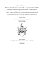 A thesis of clinical research: Part A: “It didn’t really capture the essence of like, me” a narrative analysis of LGBTQ+ people of Global Majority therapy experiences; Part B: “Coming to therapy is daunting…having to bring up very obvious stigma or injustice or trauma makes it even harder.” A reflexive thematic analysis exploring LGBTQ+ people of Global Majority expectations of therapy. Part C: Summary of clinical practice and assessments.