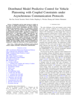 Distributed Model Predictive Control for Vehicle Platooning with Coupled Constraints under Asynchronous Communication Protocols