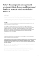 Culture Box: using multi-sensory arts and creative activities to decrease social isolation and loneliness in people with dementia during COVID-19