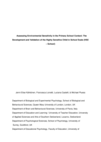 Assessing environmental sensitivity in the primary school context: The development and validation of the highly sensitive child in school scale (HSC – School)