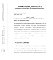 Summary overview of present state of basic electrostatic field electron emission theory Running title: Overview of FE theory