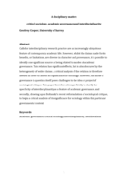 A disciplinary matter: critical sociology, academic governance and interdisciplinarity