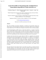Lesion detectability in 2D-mammography and digital breast tomosynthesis using different targets and observers