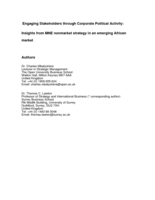 Engaging Stakeholders through Corporate Political Activity: Insights from MNE nonmarket strategy in an emerging African market