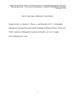 Sustainability Management Teaching Resources and the Challenge of Balancing Planet, People, and Profits