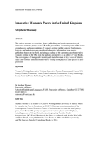 Innovative Women’s Poetry in the United Kingdom