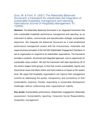 The Materiality Balanced Scorecard: A framework for stakeholder-led integration of sustainable hospitality management and reporting