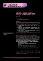 Journal of Innovation in Health Informatics: building on the 20-year history of a BCS Health peer review journal.