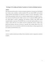 The Impact of Post-editing and Machine Translation on Creativity and Reading Experience