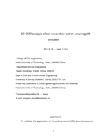 3D DEM analysis of soil excavation test on lunar regolith simulant