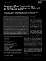Elucidating the Effect of Planar Graphitic Layers and Cylindrical Pores on the Storage and Diffusion of Li, Na, and K in Carbon Materials