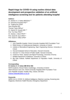 Rapid triage for COVID-19 using routine clinical data for patients attending hospital: development and prospective validation of an artificial intelligence screening test