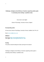 Challenges, strategies and self-efficacy of teachers supporting autistic pupils in contrasting school settings: a qualitative study