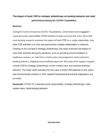 The impact of hotel CSR for strategic philanthropy on booking behavior and hotel performance during the COVID-19 pandemic