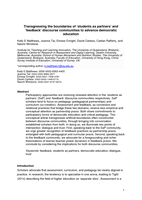 Transgressing the boundaries of  students as partners  and  feedback  discourse communities to advance democratic education