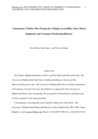 Autonomous vehicles: How perspective-taking accessibility alters moral judgments and consumer purchasing behavior