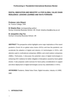 Digital innovation and Industry 4.0 for global value chain resilience: Lessons learned and ways forward