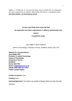 ‘it’s just a girl thing, they’re just like that’ An exploration into men’s experiences of ‘difficult’ relationships with women: A qualitative study