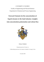 Forward Osmosis for the concentration of liquid streams in the food industry: insights into concentration polarisation and critical flux