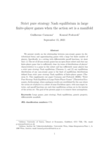 Strict pure strategy Nash equilibrium in large finite-player games when the action set is a manifold