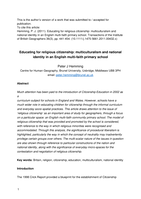 Educating for religious citizenship: multiculturalism and national identity in an English multi-faith primary school