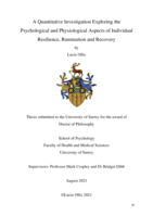 A Quantitative Investigation Exploring the Psychological and Physiological Aspects of Individual Resilience, Rumination and Recovery
