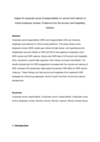 Impact of corporate social (ir)responsibility on volume and valence of online employee reviews: Evidence from the tourism and hospitality industry