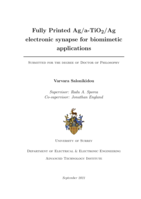 Fully Printed Ag/a-TiO2/Ag electronic synapse for biomimetic applications