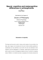 Neural, cognitive and metacognitive differences in schizophrenia