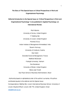 The story of this special issue on critical perspectives in work and organizational psychology