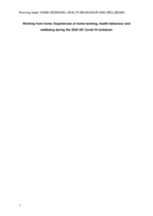 Working from Home: Experiences of Home-Working, Health Behavior and Well-Being during the 2020 UK COVID-19 Lockdown