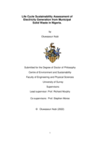 LIFE CYCLE SUSTAINABILITY ASSESSMENT OF ELECTRICITY GENERATION FROM MUNICIPAL SOLID WASTE IN NIGERIA