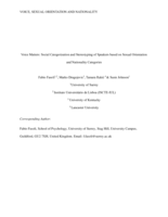Voice Matters: Social Categorization and Stereotyping of Speakers based on Sexual Orientation and Nationality Categories