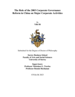 The Role of the 2003 Corporate Governance Reform in China on Major Corporate Activities