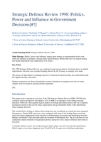 Strategic Defence Review 1998: Politics, Power, and Influence in Government Decisions