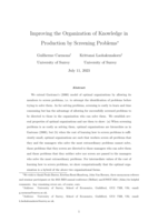 Improving the Organization of Knowledge in Production by Screening Problems