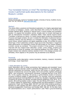 Your translated memory or mine? Re-membering graphic novels in performed audio descriptions for The Cartoon Museum, London