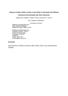 Influence of Motor Ability on Daily Living Ability in Individuals with Williams Syndrome and Individuals with Down Syndrome