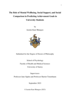 The Role of Mental Wellbeing, Social Support, and Social Comparison in Predicting Achievement Goals in University Students