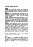 Do Imprinting Effects on CEOs Affect Tourism and Hospitality Enterprises’ Corporate Innovation?