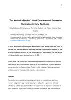 “Too Much of a Burden”: Lived Experiences of Depressive Rumination in Early Adulthood