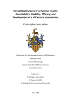 Virtual Reality Nature for Mental Health:  Acceptability, Usability, Efficacy, and Development of a VR Nature Intervention