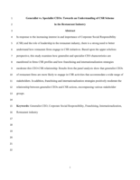 Generalist vs. Specialist CEOs: Towards an Understanding of CSR Scheme in the Restaurant Industry