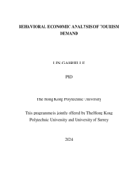 Behavioral Economic Analysis of Tourism Demand