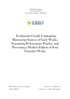 Ferdinando Carulli: Cataloguing Manuscript Sources of Early Works, Examining Performance Practice, and Presenting a Modern Edition of Four Chamber Works