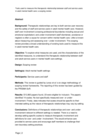 Tools used to measure the therapeutic relationship between staff and service users in adult mental health care: A&nbsp;scoping review
