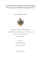 The Antecedents and Consequences of Tourism Enterprises’ CSR: A Cross-Cultural Study between Egypt and the UK