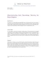 (Re)constructing Early Recordings: Reviving the Brave Belgians